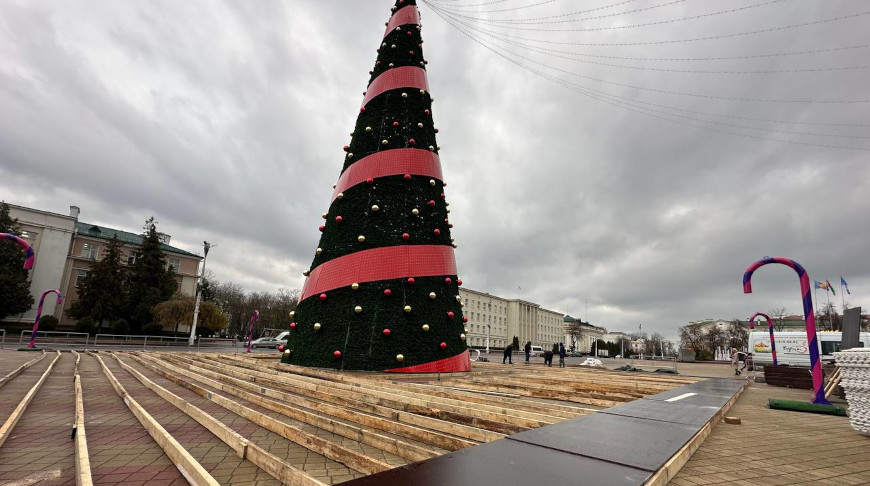 Каток начали укладывать возле главной новогодней елки Бреста